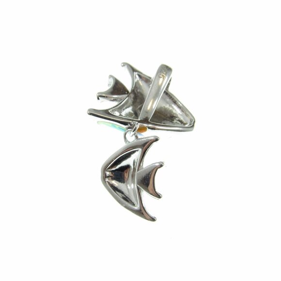 Solid 925 Sterling Silver and Enamel Pair of Fish Double Fishes Slide Pendant - Picture 4 of 8